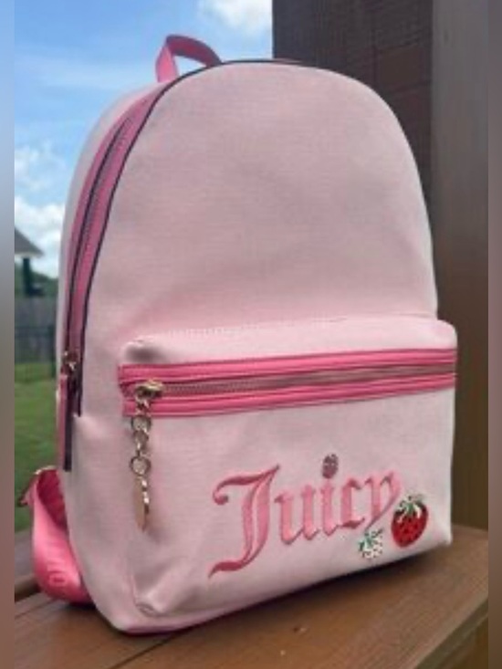 Juicy Couture Handbags - JUICY COUTURE Backpack with Hot Pink Trim and Strawberry Patch. CUTE/TRENDY 🥰